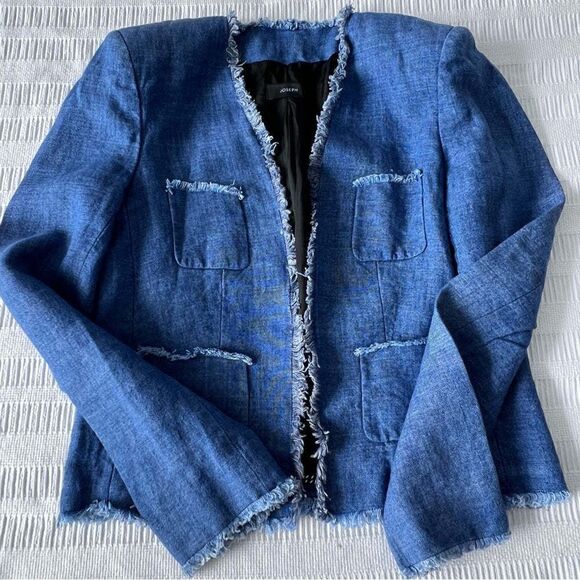 JOSEPH Womens Blue Metallic Tweed Silk Blend Blazer Fringe Size 40 EU. US M. - Picture 8 of 9